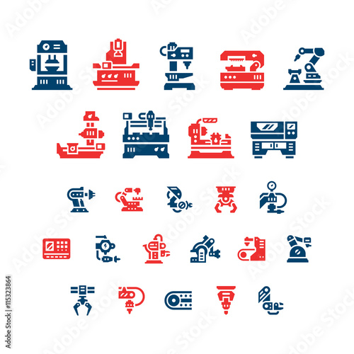 Set color icons of machine tool, robotic industry