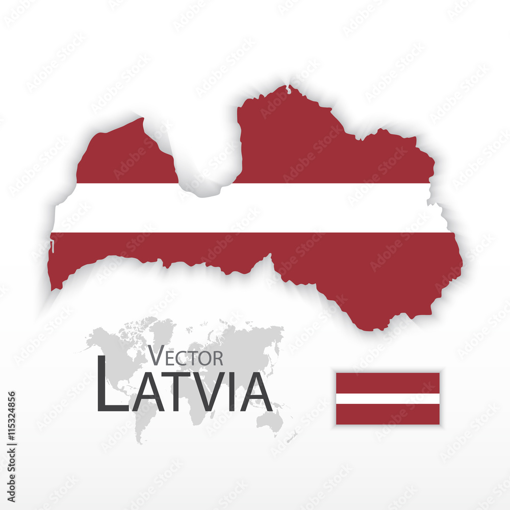 Latvia ( Republic of Latvia ) ( flag and map ) ( transportation and tourism concept ) Latvia ( Republic of Latvia ) ( flag and map ) ( transportation and tourism concept )