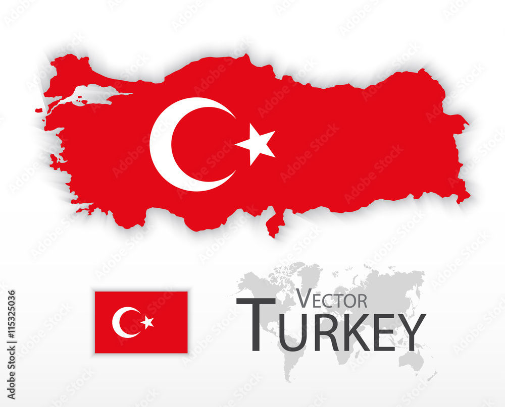 Turkey ( Republic of Turkey ) ( flag and map ) ( transportation and tourism concept )