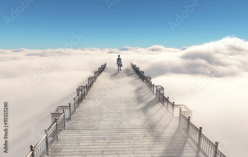 Fotografi businessman walking on a bridge