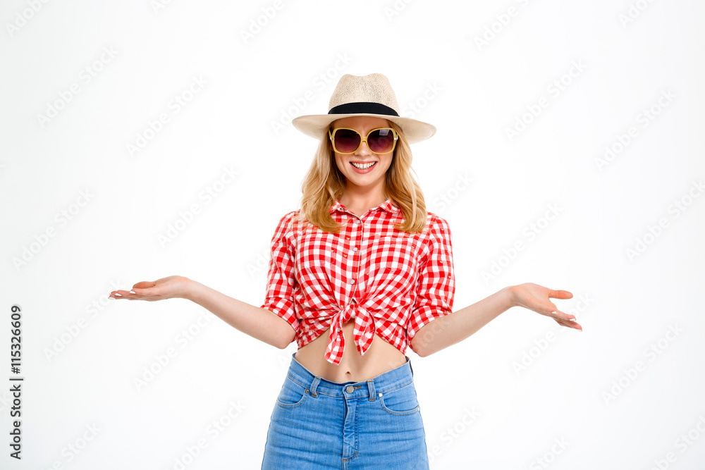 Portrait of young beautiful country girl over white background. Portrait of young beautiful country girl over white background.