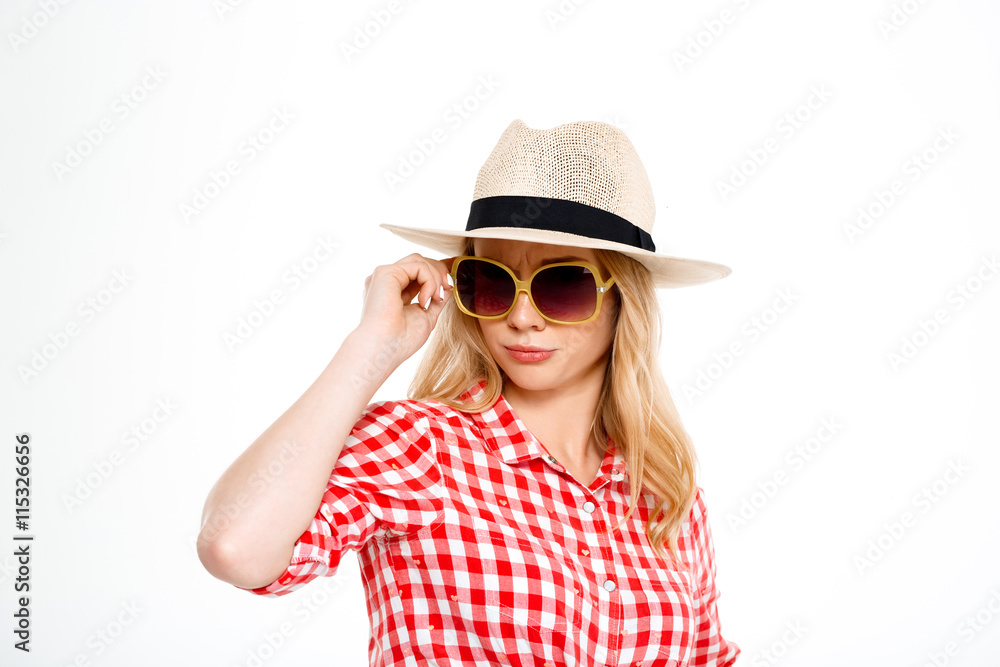 Portrait of young beautiful country girl over white background. Portrait of young beautiful country girl over white background.