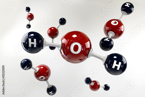 A 3D Illustration molecule of water on a grey background