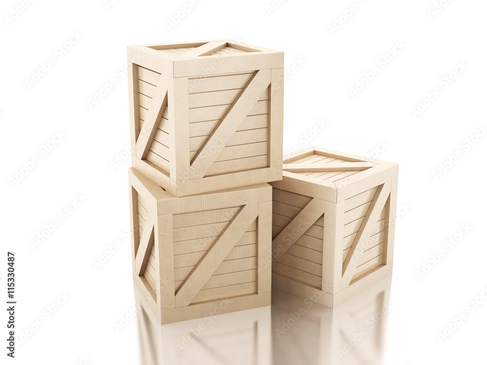 3d Wooden crates against white background. 3d Wooden crates against white background.