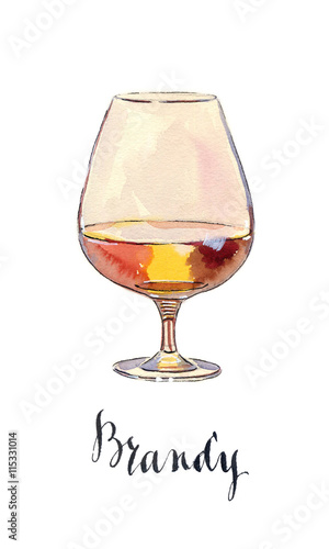 Glass of scotch whiskey brandy with ice