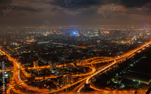 Aerial view of modern big city at night