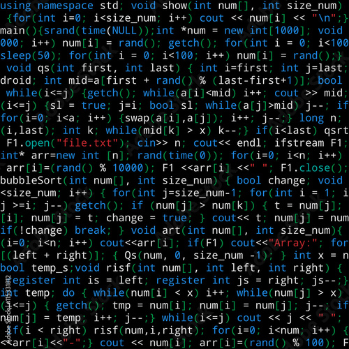 Seamless pattern with program code on black background