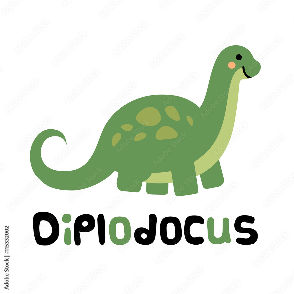 Fototapeta premium Cute cartoon smiling diplodocus isolated on white background.