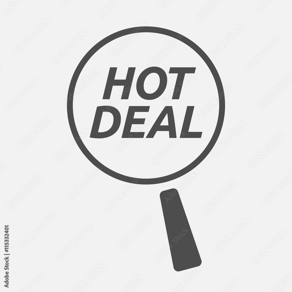 Isolated magnifying glass icon focusing the text HOT DEAL Isolated magnifying glass icon focusing the text HOT DEAL