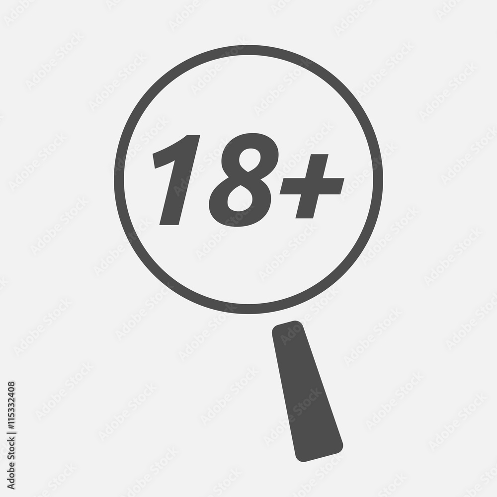 Isolated magnifying glass icon focusing the text 18+ Isolated magnifying glass icon focusing the text 18+