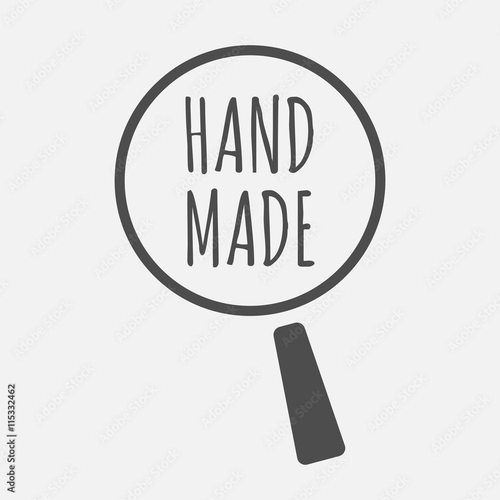 Isolated magnifying glass icon focusing the text HAND MADE Isolated magnifying glass icon focusing the text HAND MADE