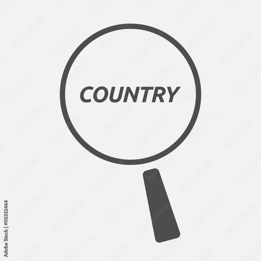 Isolated magnifying glass icon focusing the text COUNTRY Isolated magnifying glass icon focusing the text COUNTRY