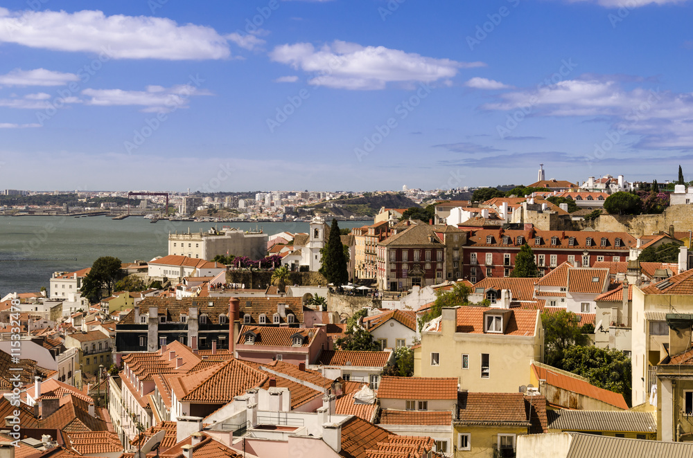 lisbon view, cityscape of the lisbon down town from roof of sao vincente de fora church