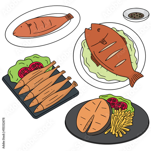 vector set of fried fish