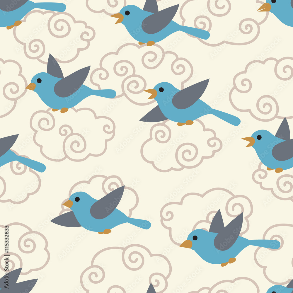 Seamless pattern with cute cartoon birds in the sky. Seamless pattern with cute cartoon birds in the sky.