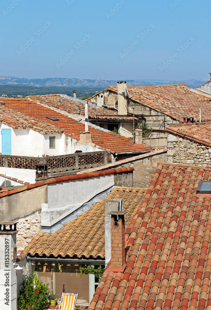 above the roofs of old town Arles in Southern France
