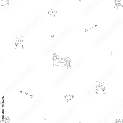 The vector seamless pattern with funny dogs drinking wine