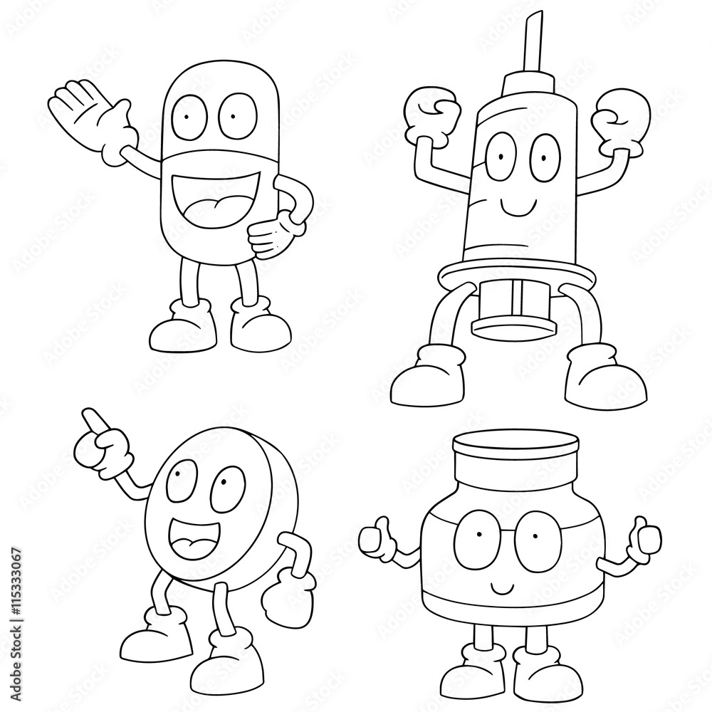 vector set of medicine cartoon