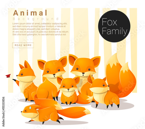Cute animal family background with Foxes , vector , illustration