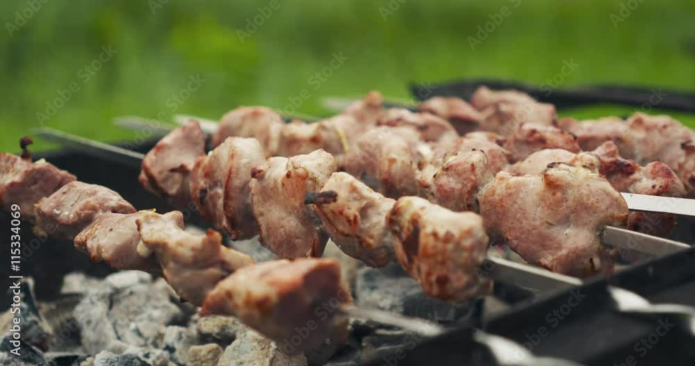 pork shashlik over coals on brazier pork shashlik over coals on brazier