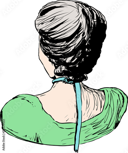 Rear view of 18th century female hair