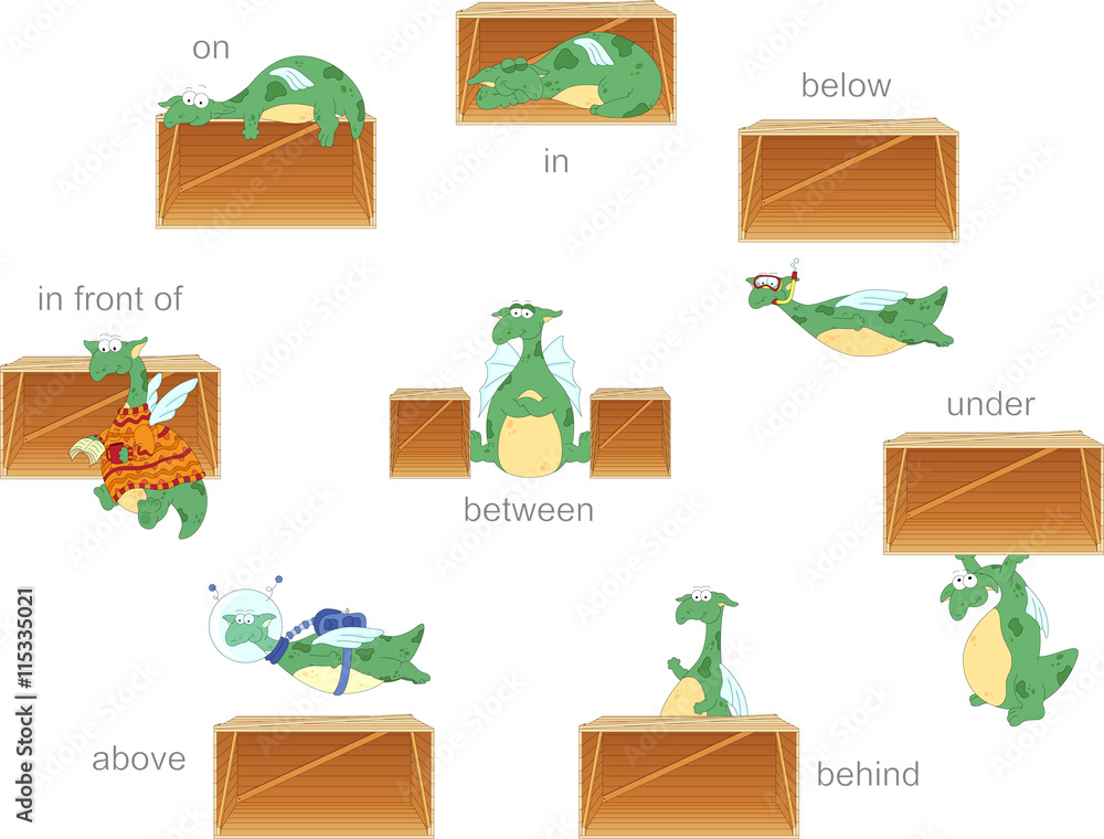 Cartoon dragon and box. English grammar in pictures Stock Vector Adobe Stock