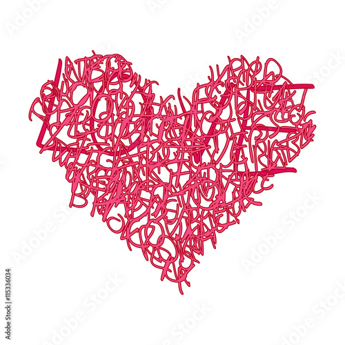 heart wordcloud in tag murales style, Love word highlighted. ping wrtitings. vector illustration