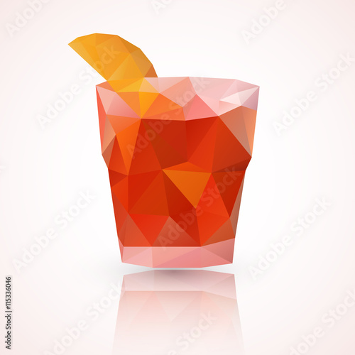 Low poly illustration of a glass of Negroni cocktail drink. made with vector triangles. Vector illustration