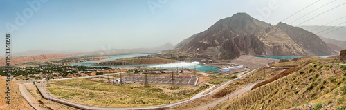 Panorama of Russian Hydro-power station / HPS Sangtuda 1 in Tajikistan