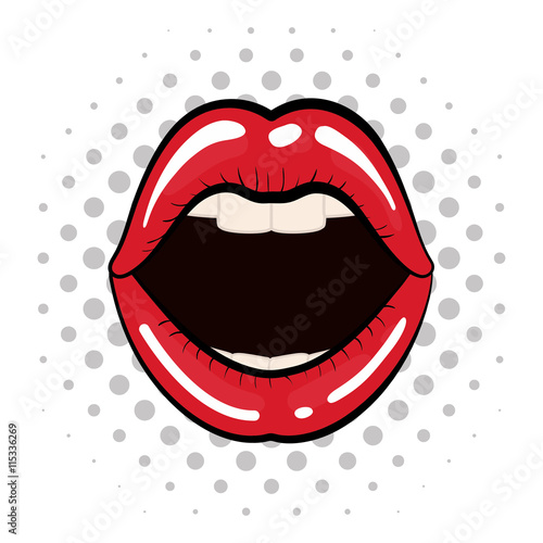 Pop art concept represented by female mouth icon. Colorfull illustration. White background