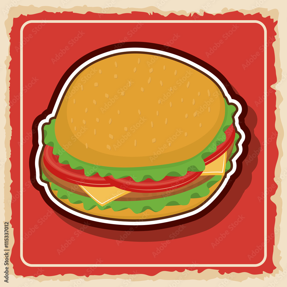 Fast food product concept represented by Hamburger icon. Colorfull and frame illustration. 