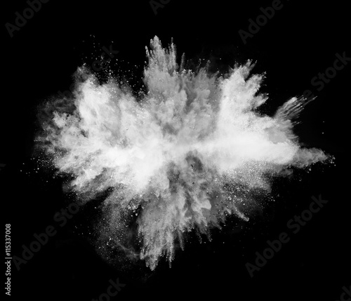 White powder explosion on black background