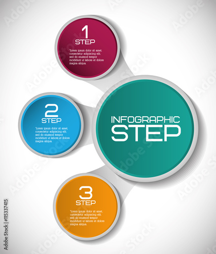 Data and steps represented by multicolored infographics labels icon. Colorfull and isolated illustration