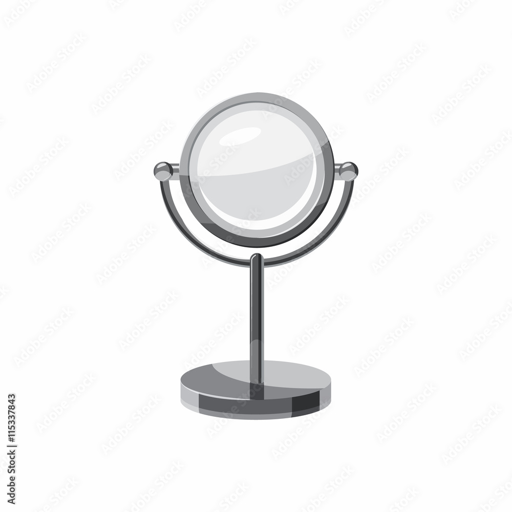 Round mirror icon in cartoon style isolated on white background. Tools symbol