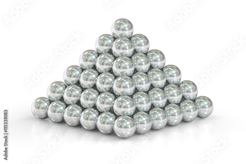Pyramid of metal balls, 3D rendering