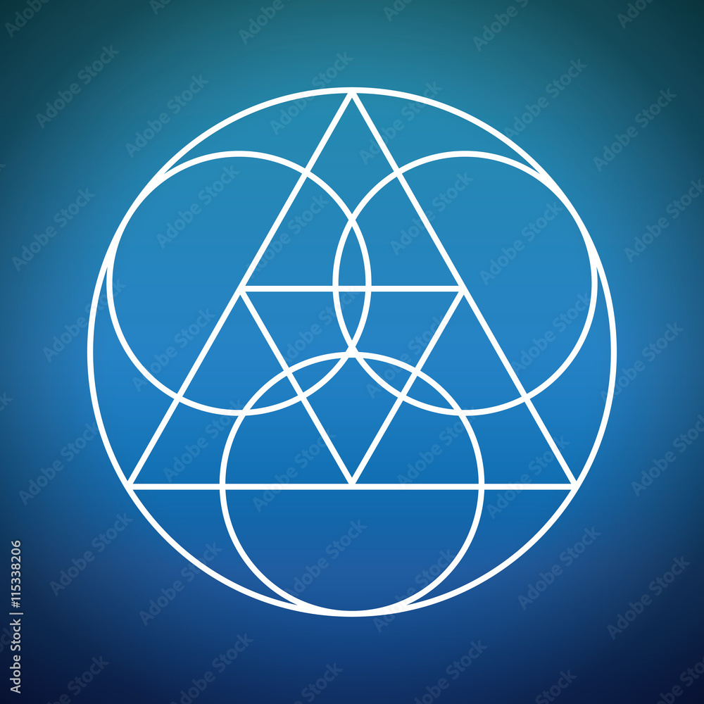 White Shape design represented by Sacred geometry icon. Colorfull illustration. Blue background White Shape design represented by Sacred geometry icon. Colorfull illustration. Blue background