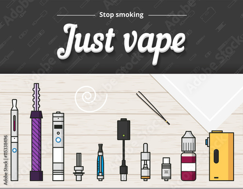 Vape vector illustration of vaporizer and accessories, vaping, flat