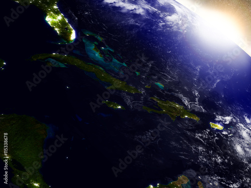 North Caribbean from space during sunrise