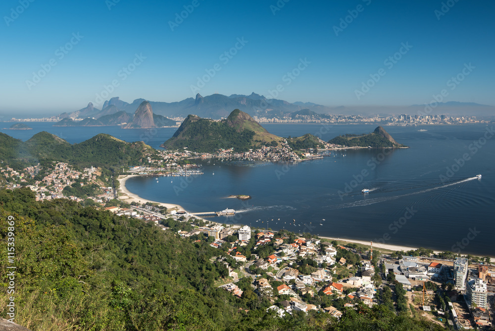 Scenic View of Rio de Janeiro and Niteroi Mountains with Guanabara Bay