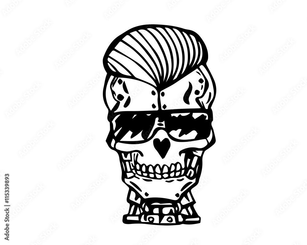 Vintage Black And White Hair Pomade Barber Shop Character - Retro Sunglasses Confidence Skull