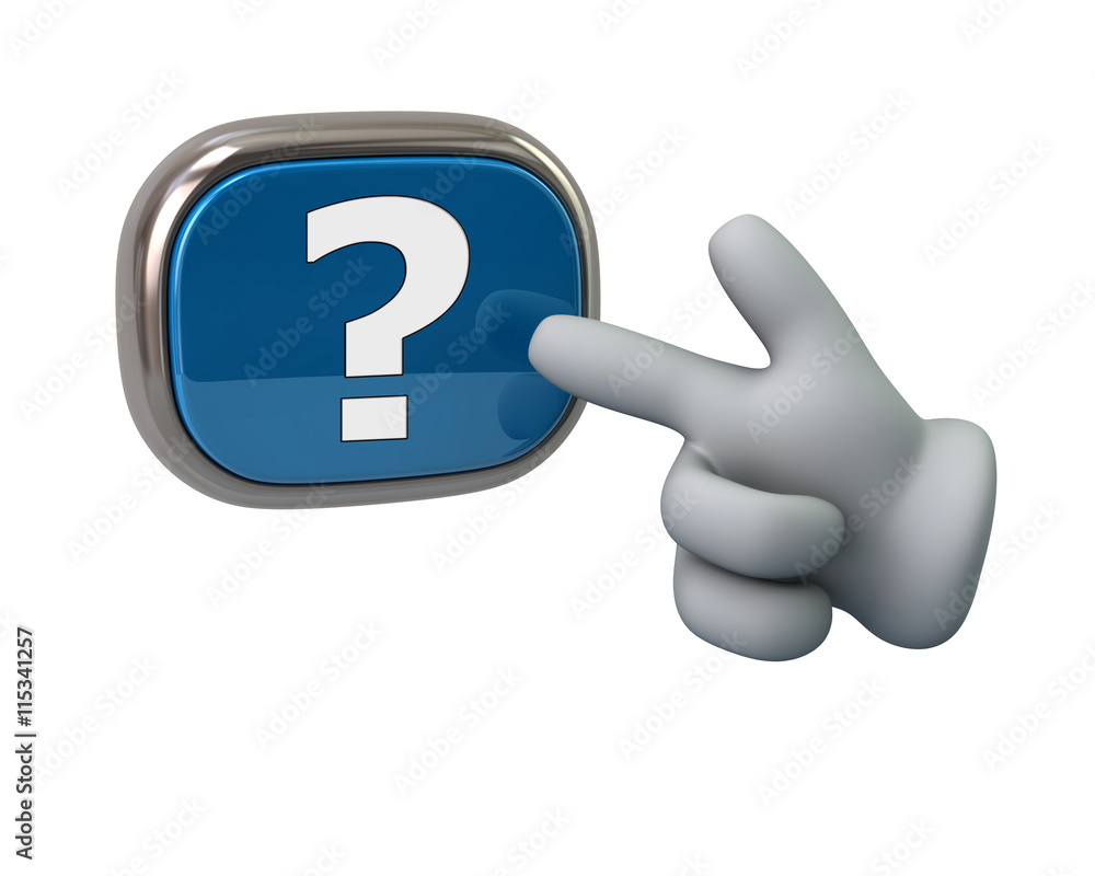 Hand pressing blue button with question mark Hand pressing blue button with question mark
