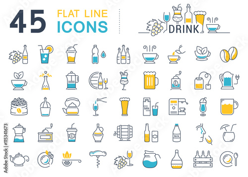 Set Vector Flat Line Icons Drinks and Alcohol