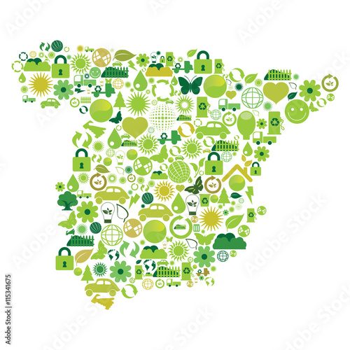 Mapa de Espanha feito com símbolos ecológicos