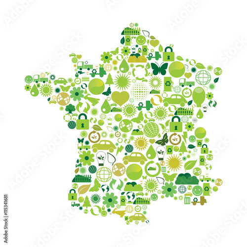 Mapa de França feito com símbolos ecológicos