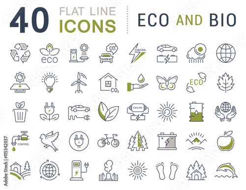 Set Vector Flat Line Icons Eco and Bio
