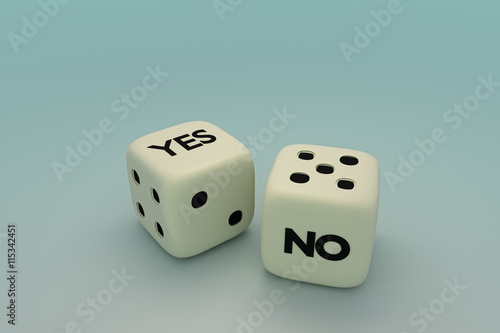 YES or NO dice 3D rendering isolated on plain background