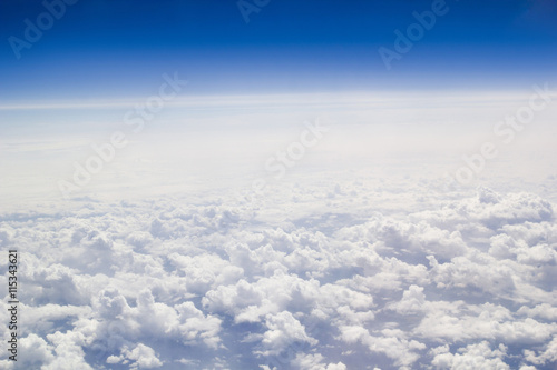 Clouds blue sky horizon from above