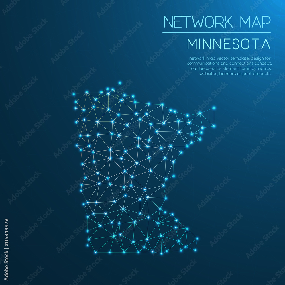 Minnesota network map. Abstract polygonal US state map design. Internet ...