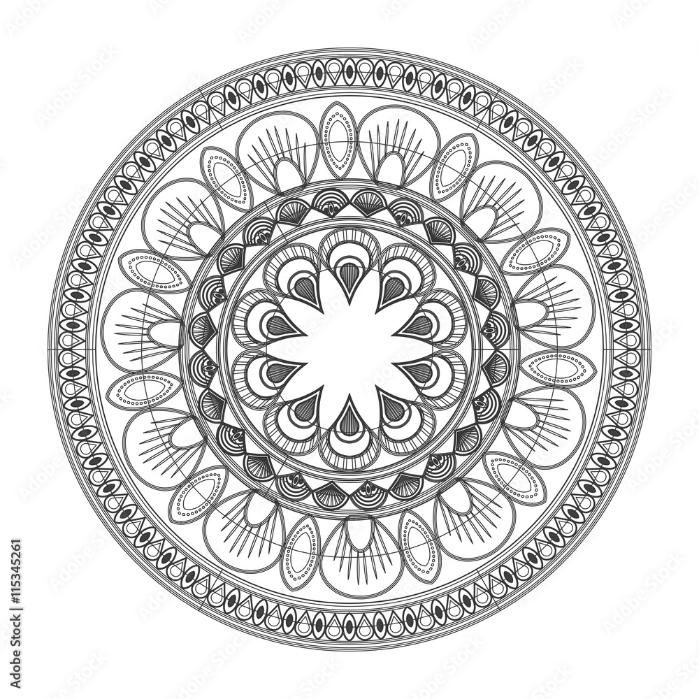 flat design round decorative line mandala icon vector illustration