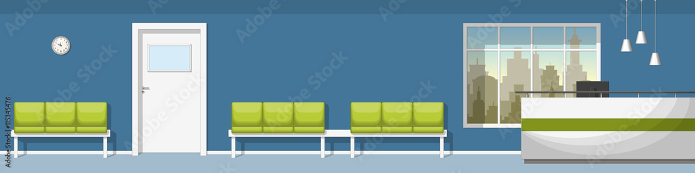Illustration of a waiting room with counter, panorama